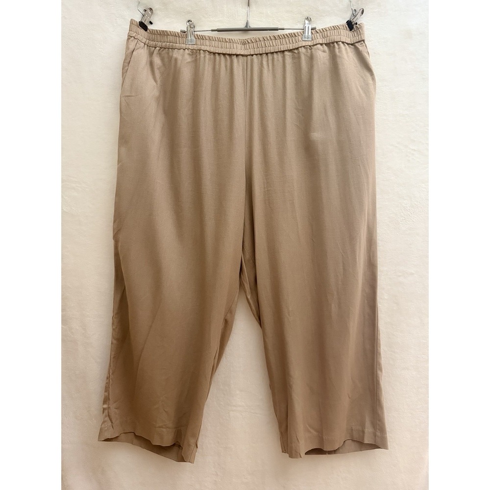 Eloquii 22‎ Linen Blend Pull On Pants Wide Leg Crop Tan Minimal Coastal Barrel